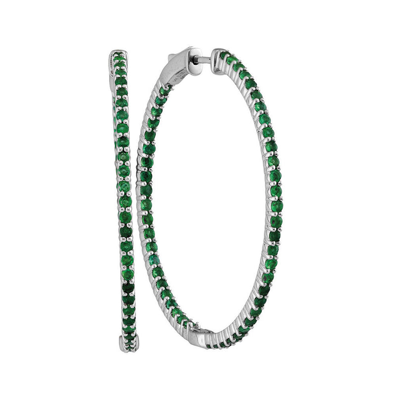 14kt White Gold Womens Round Emerald Hoop Earrings 3 Cttw