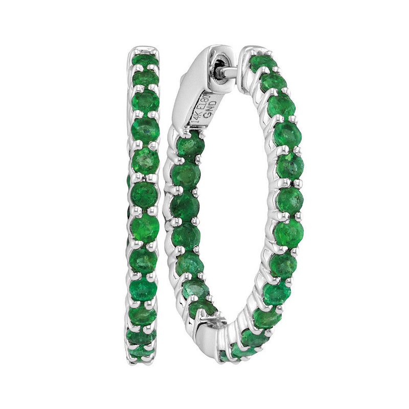 14kt White Gold Womens Round Emerald Inside Outside Hoop Earrings 2 Cttw