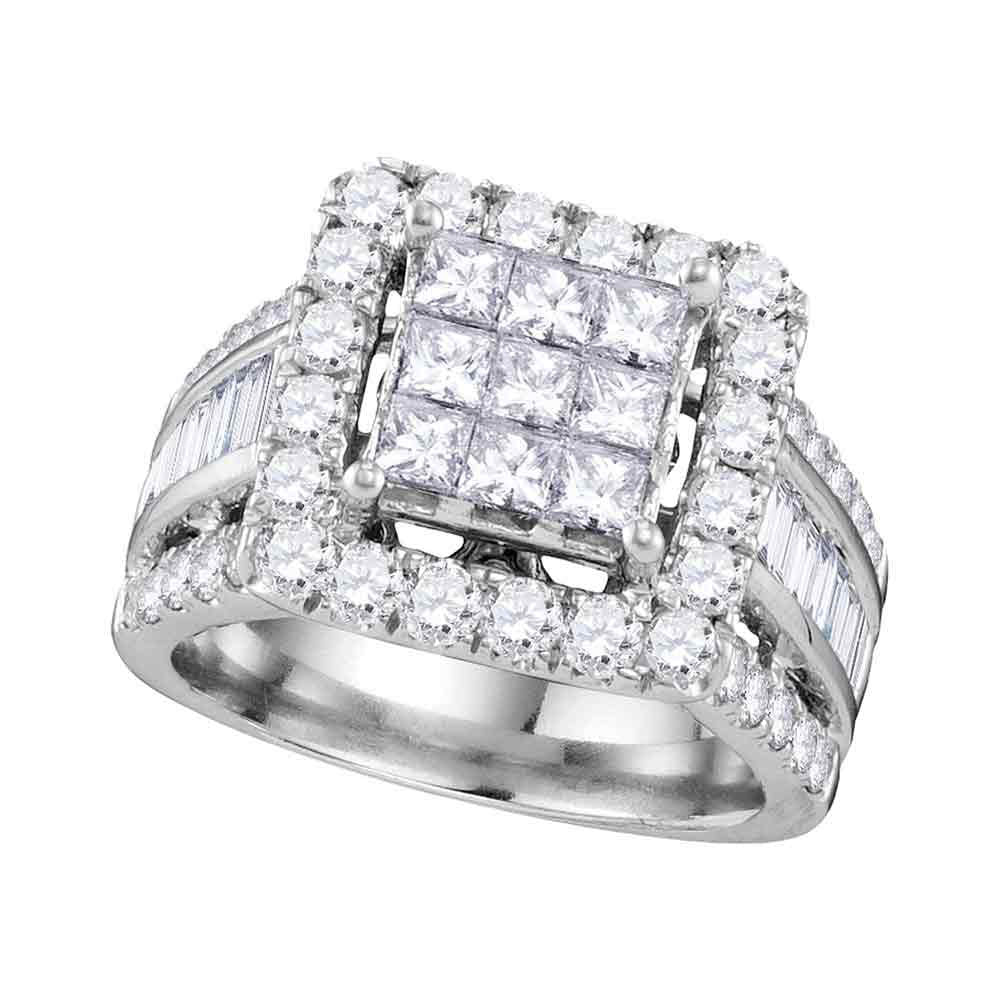 14kt White Gold Princess Diamond Cluster Bridal Wedding Engagement Ring 3 Cttw