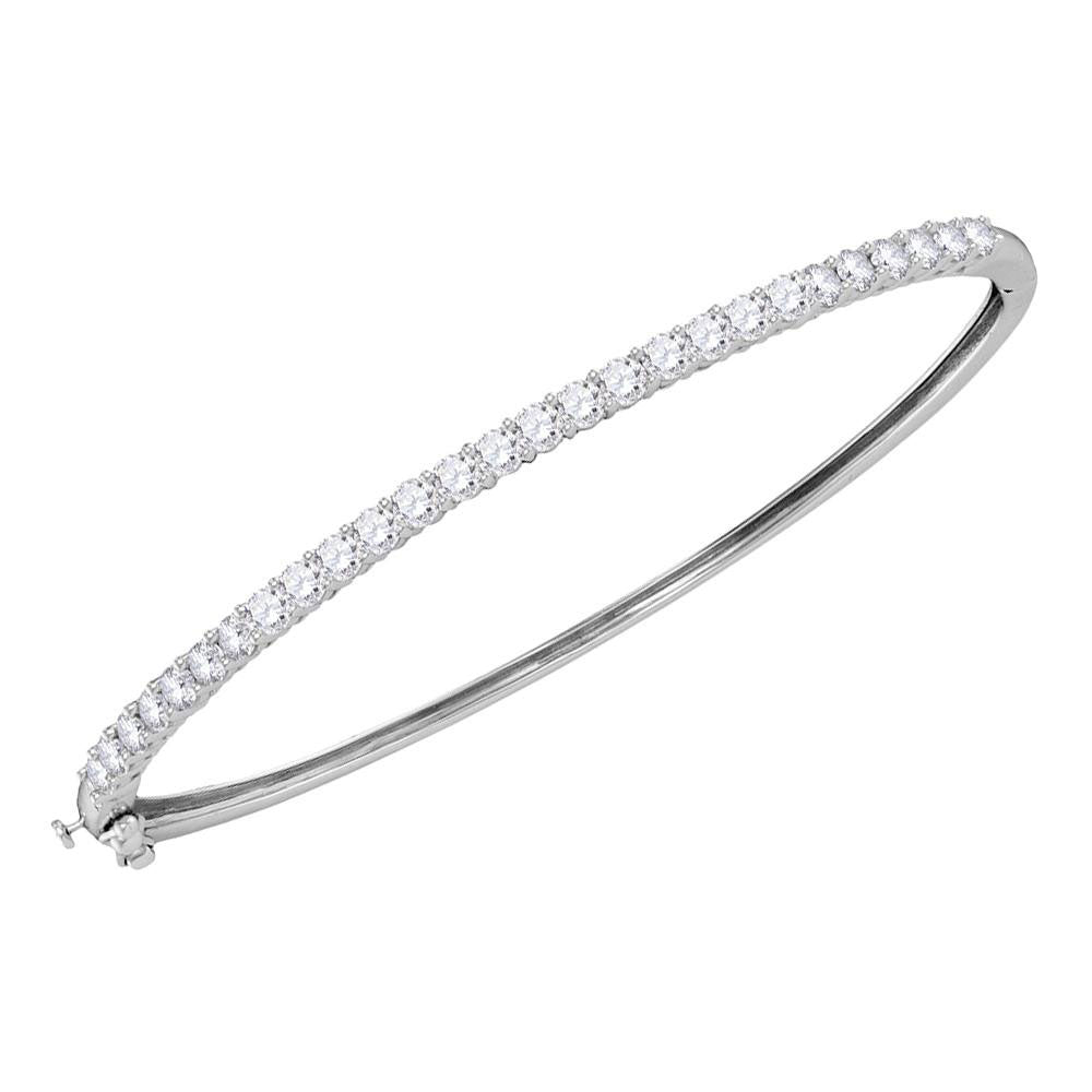 14kt White Gold Womens Round Diamond Single Row Bangle Bracelet 2 Cttw