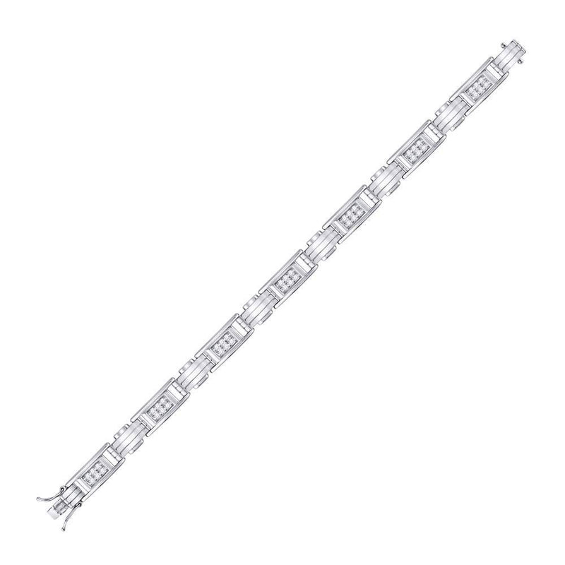 10kt White Gold Mens Round Diamond Rectangle Link Fashion Bracelet 1 Cttw