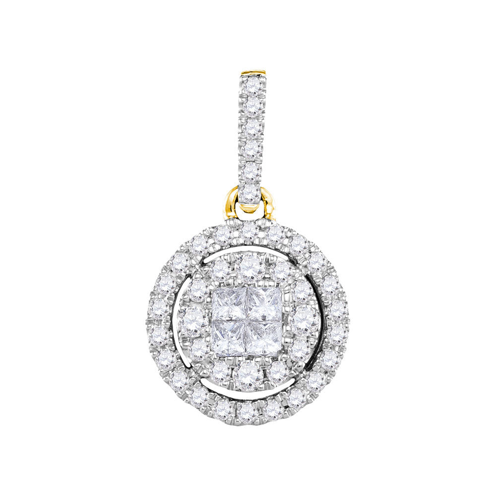 14kt Yellow Gold Womens Princess Round Diamond Framed Cluster Pendant 1/2 Cttw