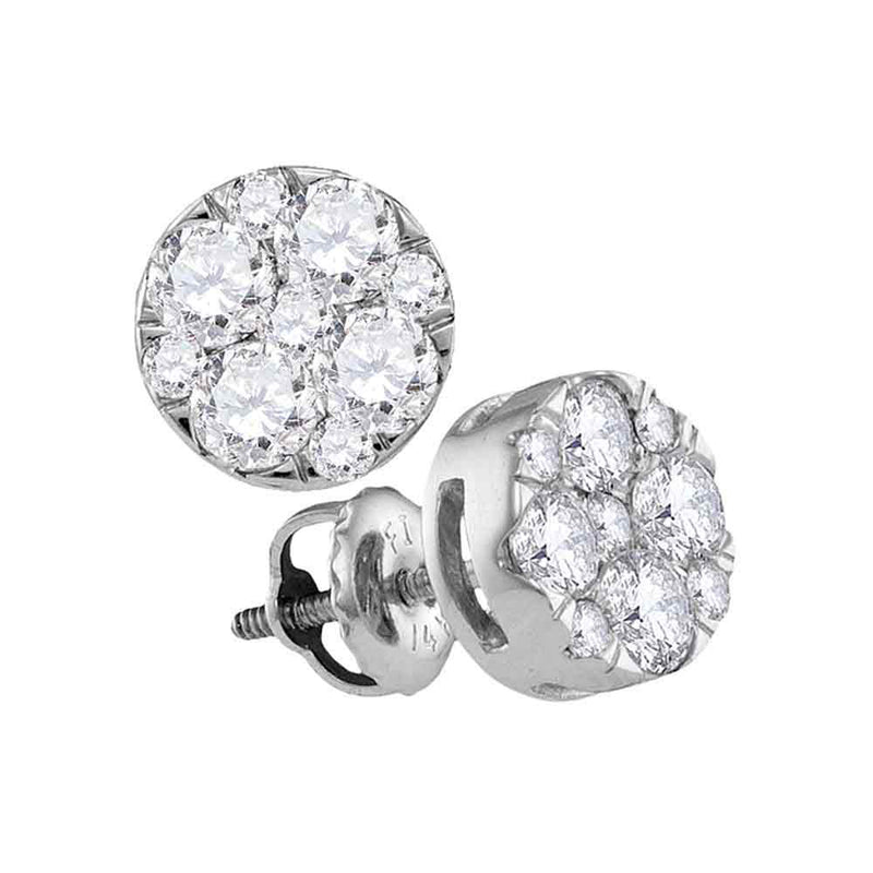 14kt White Gold Womens Round Diamond Flower Cluster Earrings 1 Cttw