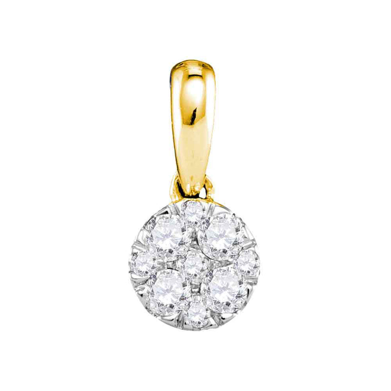 14kt Yellow Gold Womens Round Diamond Circle Cluster Pendant 1/4 Cttw