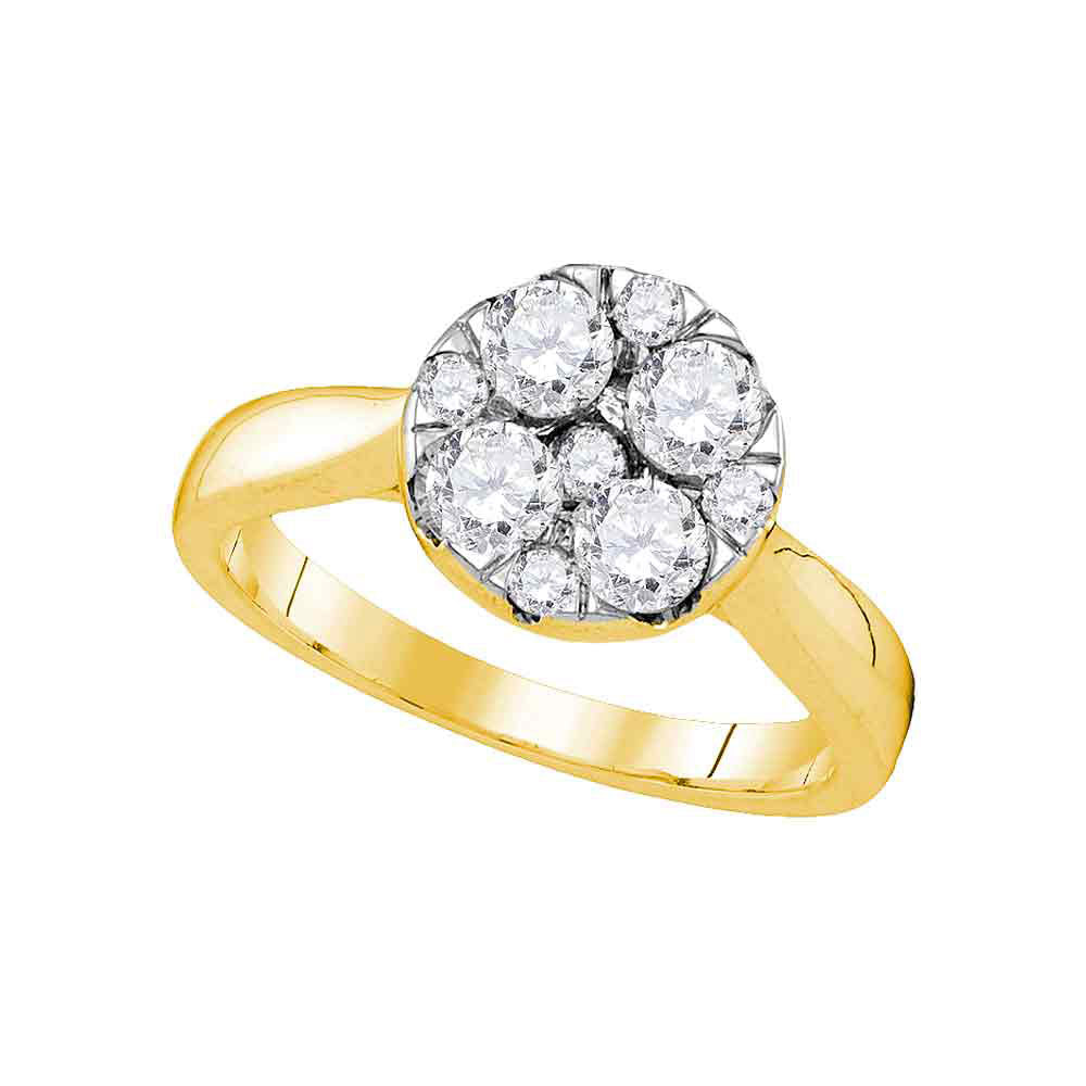 14kt Yellow Gold Round Diamond Cluster Bridal Wedding Engagement Ring 1 Cttw