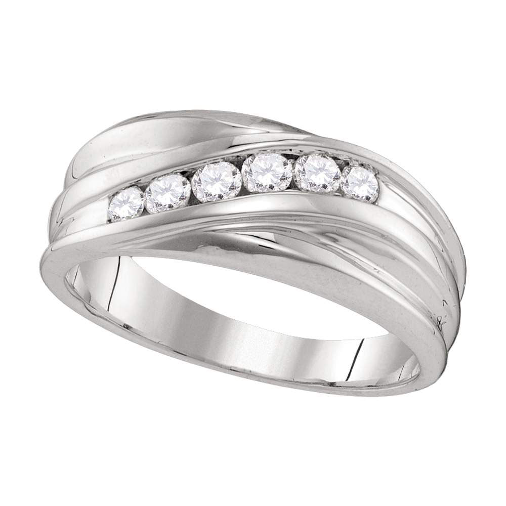 10kt White Gold Mens Round Diamond Wedding Band Ring 1/3 Cttw