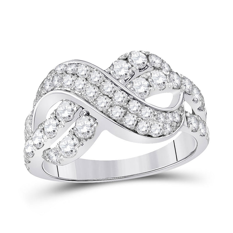 14kt White Gold Womens Round Pave-set Diamond Infinity Crossover Band 1-1/2 Cttw