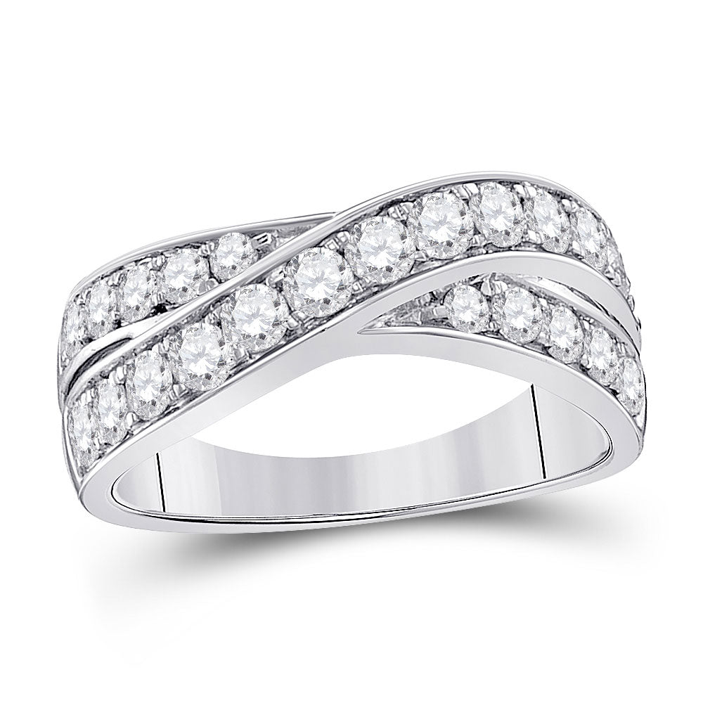 14kt White Gold Womens Round Diamond Crossover Band Ring 1 Cttw