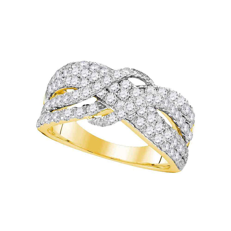 14kt Yellow Gold Womens Round Pave-set Diamond Crossover Strand Band 1-1/2 Cttw