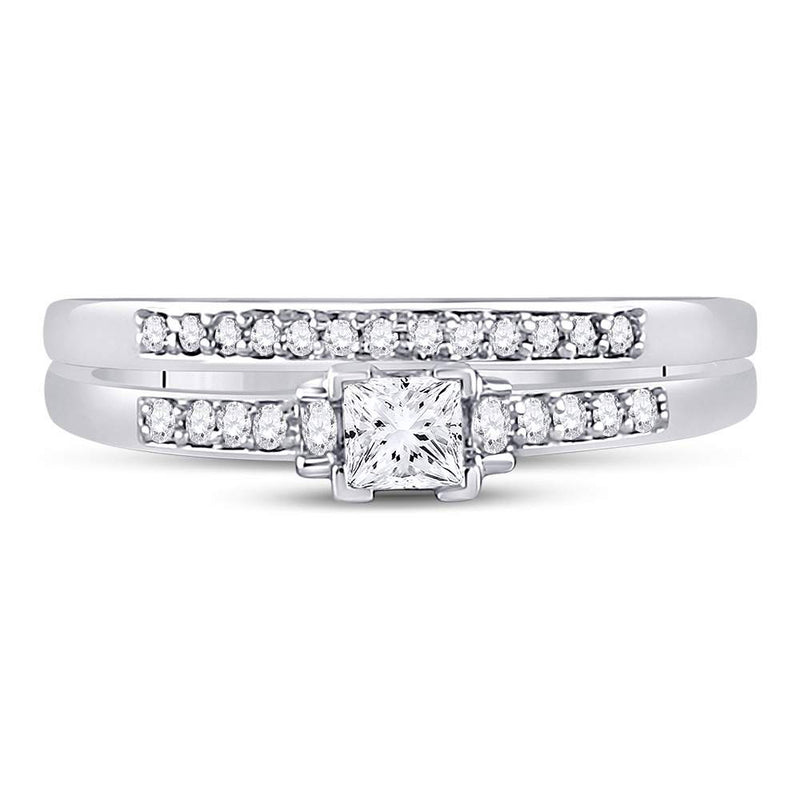 10kt White Gold Princess Diamond Bridal Wedding Ring Band Set 1/3 Cttw