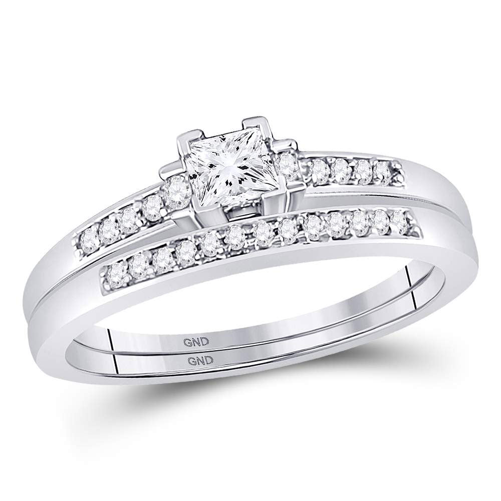 10kt White Gold Princess Diamond Bridal Wedding Ring Band Set 1/3 Cttw