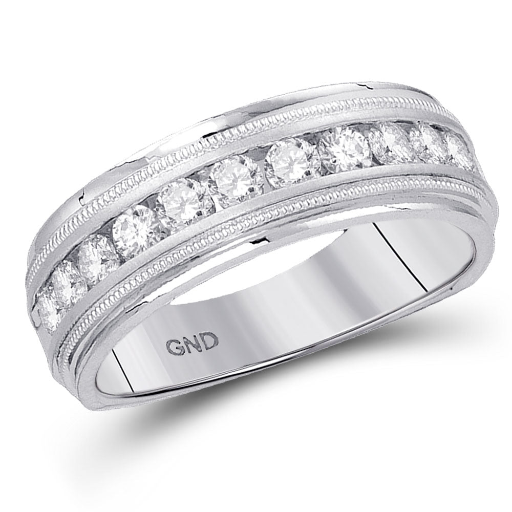 10kt White Gold Mens Machine Set Round Diamond Wedding Channel Band Ring 1/4 Cttw