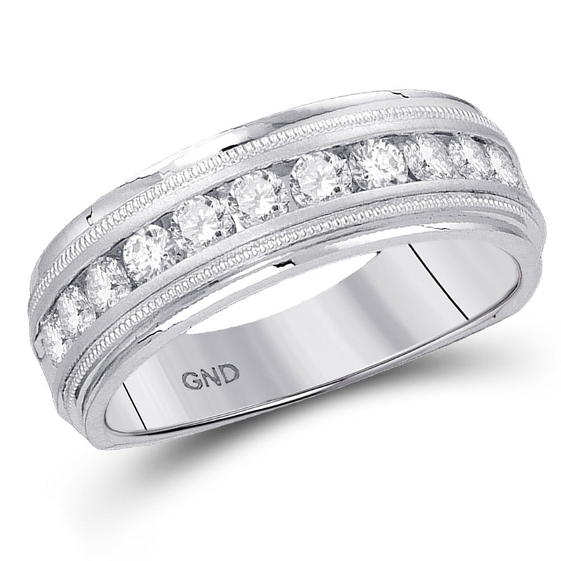 10kt White Gold Mens Machine Set Round Diamond Wedding Channel Band Ring 1/4 Cttw