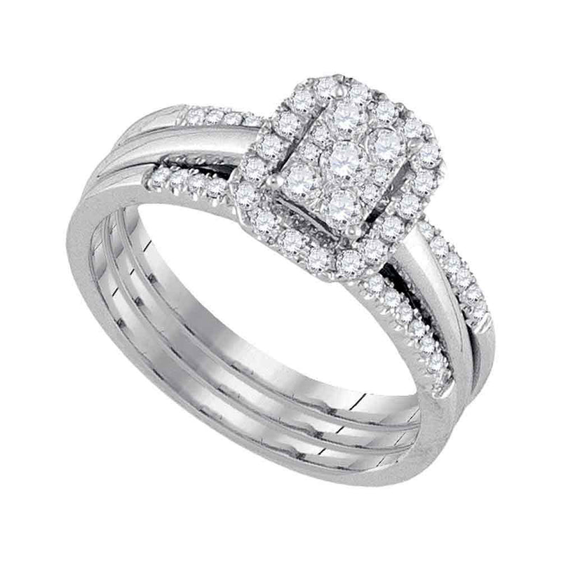 10kt White Gold Diamond Cluster Bridal Wedding Ring Band Set 1/2 Cttw