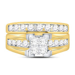 14kt Yellow Gold Princess Diamond Bridal Wedding Ring Band Set 1-1/2 Cttw