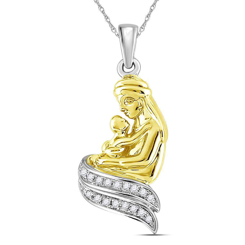 Sterling Silver Womens Round Diamond Mom Mother Child Embrace Pendant 1/10 Cttw