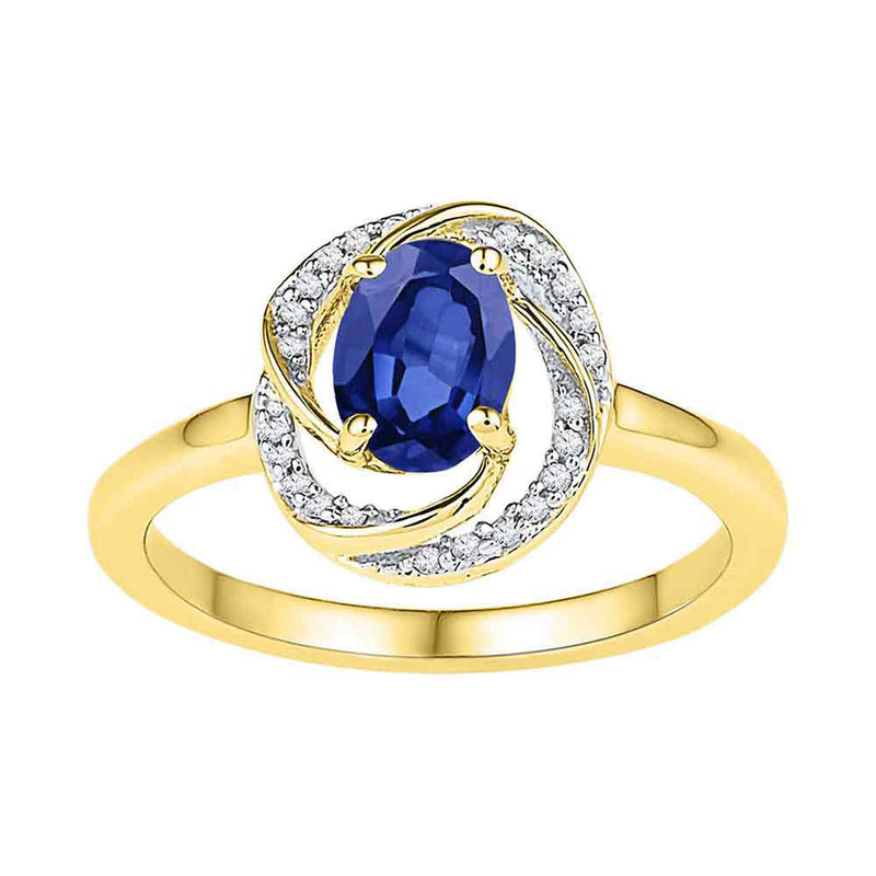 10kt Yellow Gold Womens Oval Lab-Created Blue Sapphire Solitaire Ring 1-1/4 Cttw