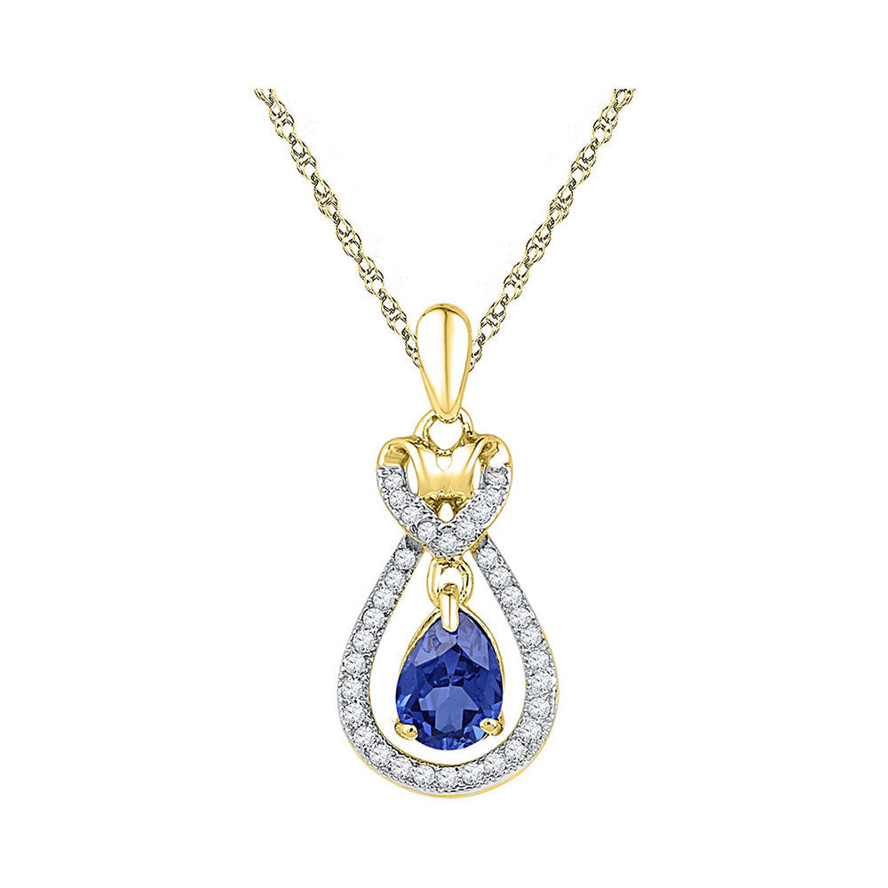 10kt Yellow Gold Womens Oval Lab-Created Blue Sapphire Solitaire Pendant 1/6 Cttw