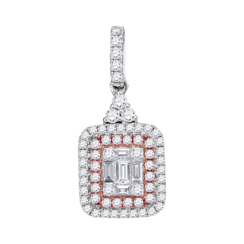 14kt White Gold Womens Round Pink Diamond Cluster Pendant 1/2 Cttw