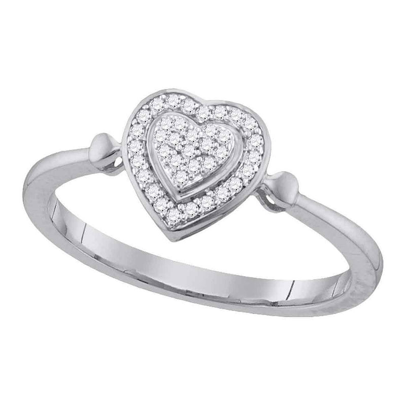 10kt White Gold Womens Round Diamond Heart Frame Cluster Ring 1/10 Cttw