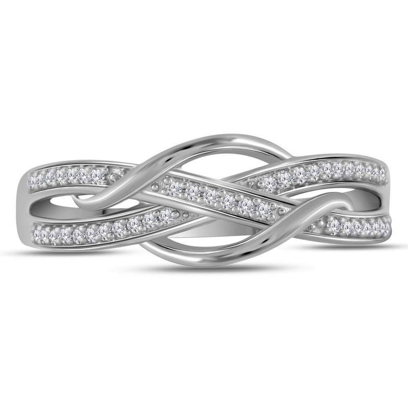 10kt White Gold Womens Round Diamond Woven Strand Band Ring 1/10 Cttw