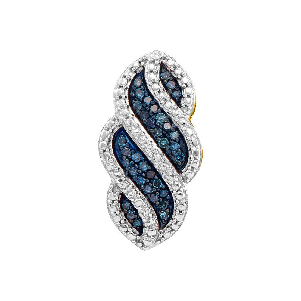 10kt Yellow Gold Womens Round Blue Color Enhanced Diamond Striped Vertical Pendant 1/10 Cttw