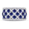 18kt White Gold Womens Round Blue Sapphire Diamond Checkered Band Ring 2 Cttw