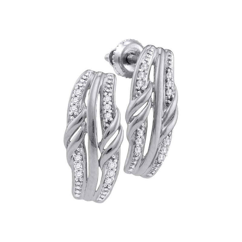 10kt White Gold Womens Round Diamond Fashion Earrings 1/12 Cttw