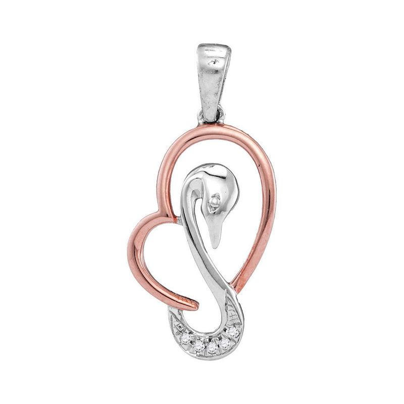 10kt White Gold Womens Round Diamond Swan Animal Heart Rose-tone Pendant .02 Cttw