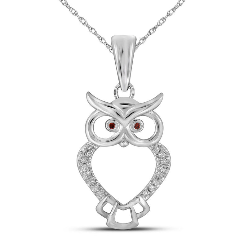 10kt White Gold Womens Round Red Color Enhanced Diamond Owl Bird Animal Pendant 1/20 Cttw