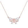 10kt Rose Gold Womens Round Diamond Butterfly Bug Pendant Necklace 1/5 Cttw