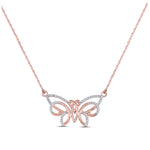 10kt Rose Gold Womens Round Diamond Butterfly Bug Pendant Necklace 1/5 Cttw