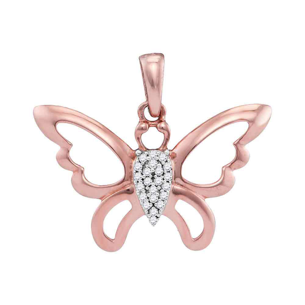 10kt Rose Gold Womens Round Diamond Butterfly Bug Pendant 1/20 Cttw