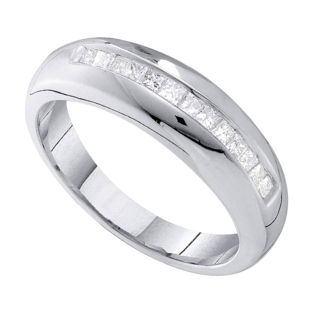 14kt White Gold Mens Princess Channel-set Diamond Wedding Band Ring 1/2 Cttw