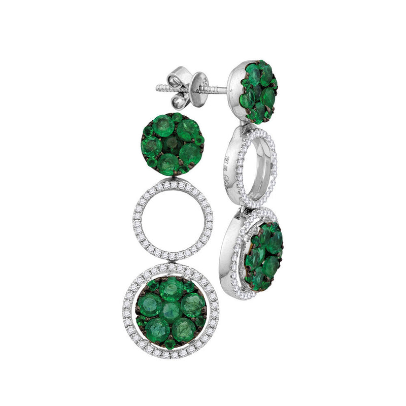 18kt White Gold Womens Round Emerald Diamond Dangle Earrings 1 Cttw