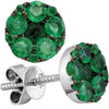 18kt White Gold Womens Round Emerald Diamond Dangle Earrings 1 Cttw