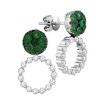 18kt White Gold Womens Round Emerald Diamond Convertible Dangle Earrings 1-7/8 Cttw