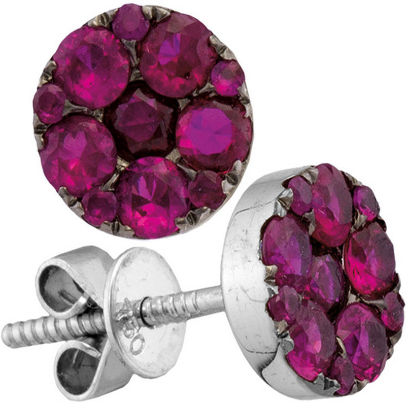 18kt White Gold Womens Round Ruby Diamond Convertible Dangle Earrings 2-1/4 Cttw