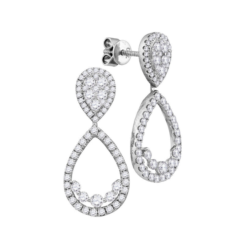 18kt White Gold Womens Round Diamond Convertible Teardrop Dangle Jacket Earrings 1-3/8 Cttw