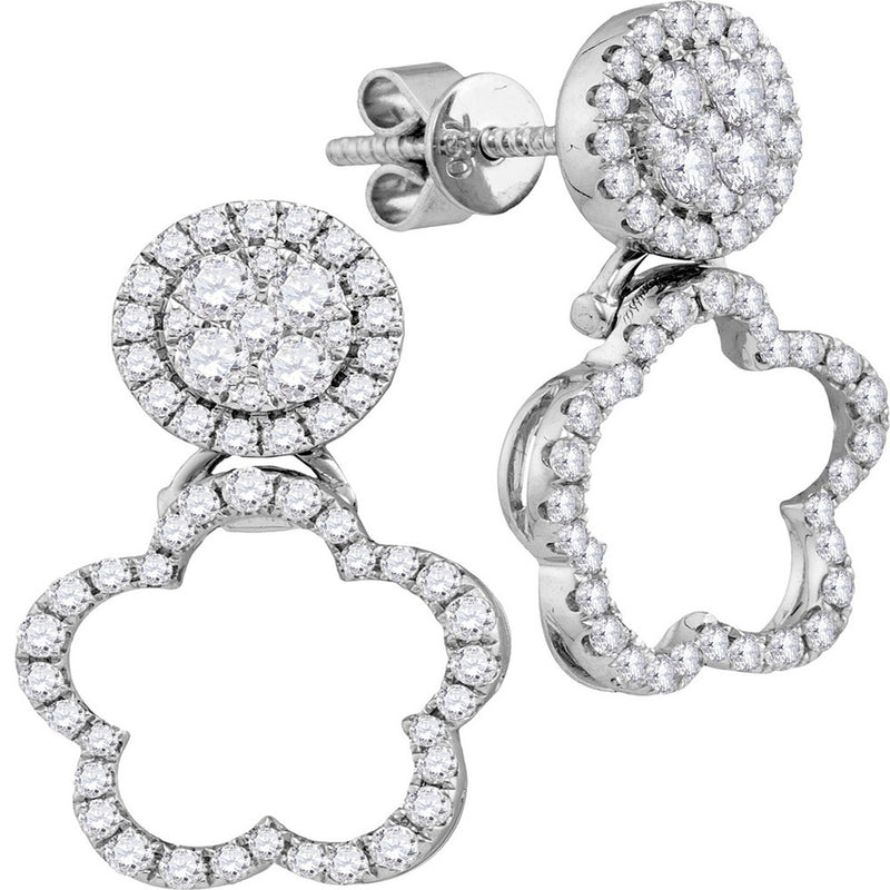 18kt White Gold Womens Round Diamond Convertible Dangle Earrings 3/4 Cttw