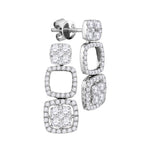 18kt White Gold Womens Round Diamond Convertible Square Dangle Jacket Earrings 1-3/8 Cttw