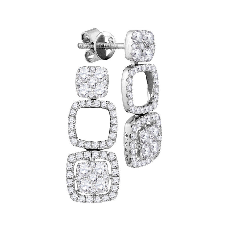 18kt White Gold Womens Round Diamond Convertible Square Dangle Jacket Earrings 1-3/8 Cttw