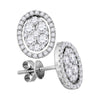 18kt White Gold Womens Round Diamond Convertible Oval Jacket Dangle Earrings 1 Cttw