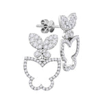 18kt White Gold Womens Round Diamond Butterfly Bug Stud Earrings 1-1/4 Cttw