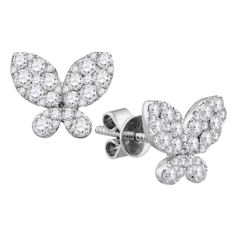 18kt White Gold Womens Round Diamond Butterfly Bug Stud Earrings 1-1/4 Cttw