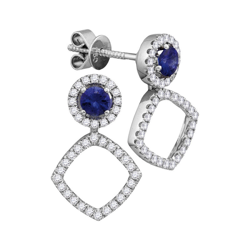 18kt White Gold Womens Round Blue Sapphire Convertible Dangle Earrings 7/8 Cttw