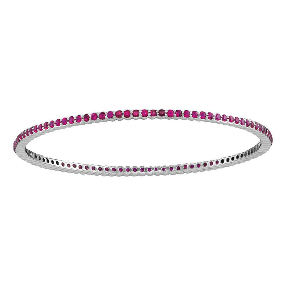 18kt White Gold Womens Round Ruby Single Row Bangle Bracelet 3 Cttw