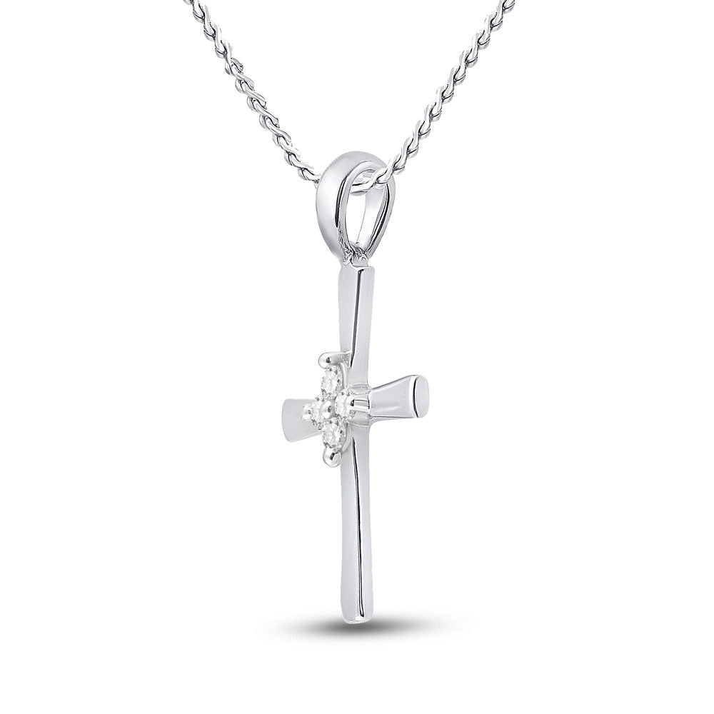 10kt White Gold Womens Round Diamond Cross Pendant 1/20 Cttw