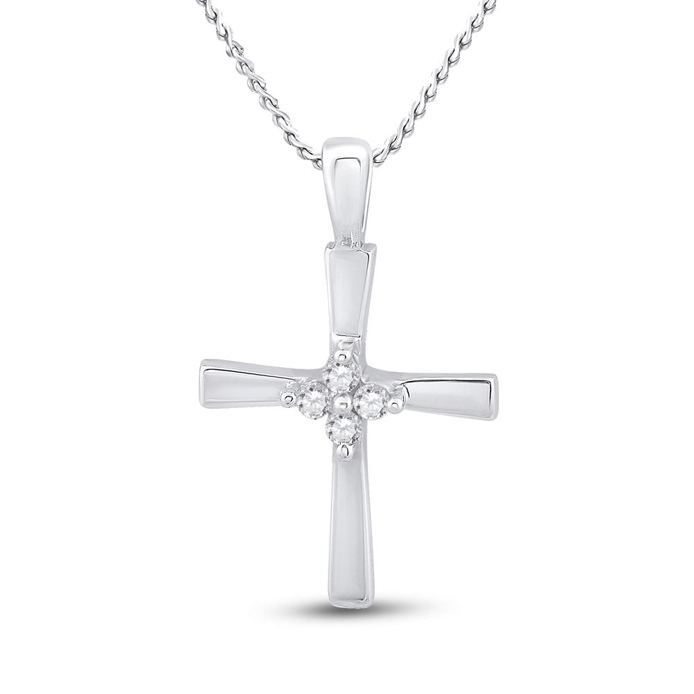 10kt White Gold Womens Round Diamond Cross Pendant 1/20 Cttw