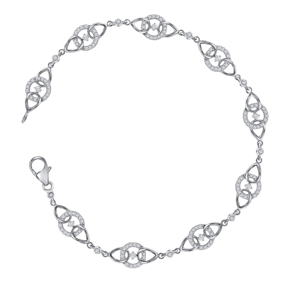 10kt White Gold Womens Round Diamond Linked Circle Fashion Bracelet 1/2 Cttw